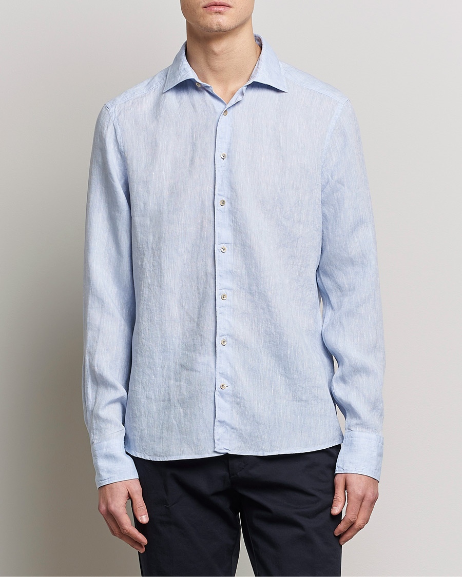 Uomini | Casual | Stenströms | Slimline Cut Away Linen Shirt Light Blue