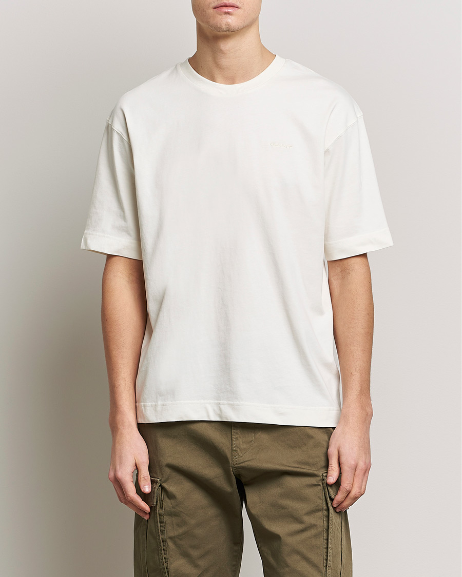 Uomini | T-shirt | GANT | Icon Crew Neck T-Shirt Cream