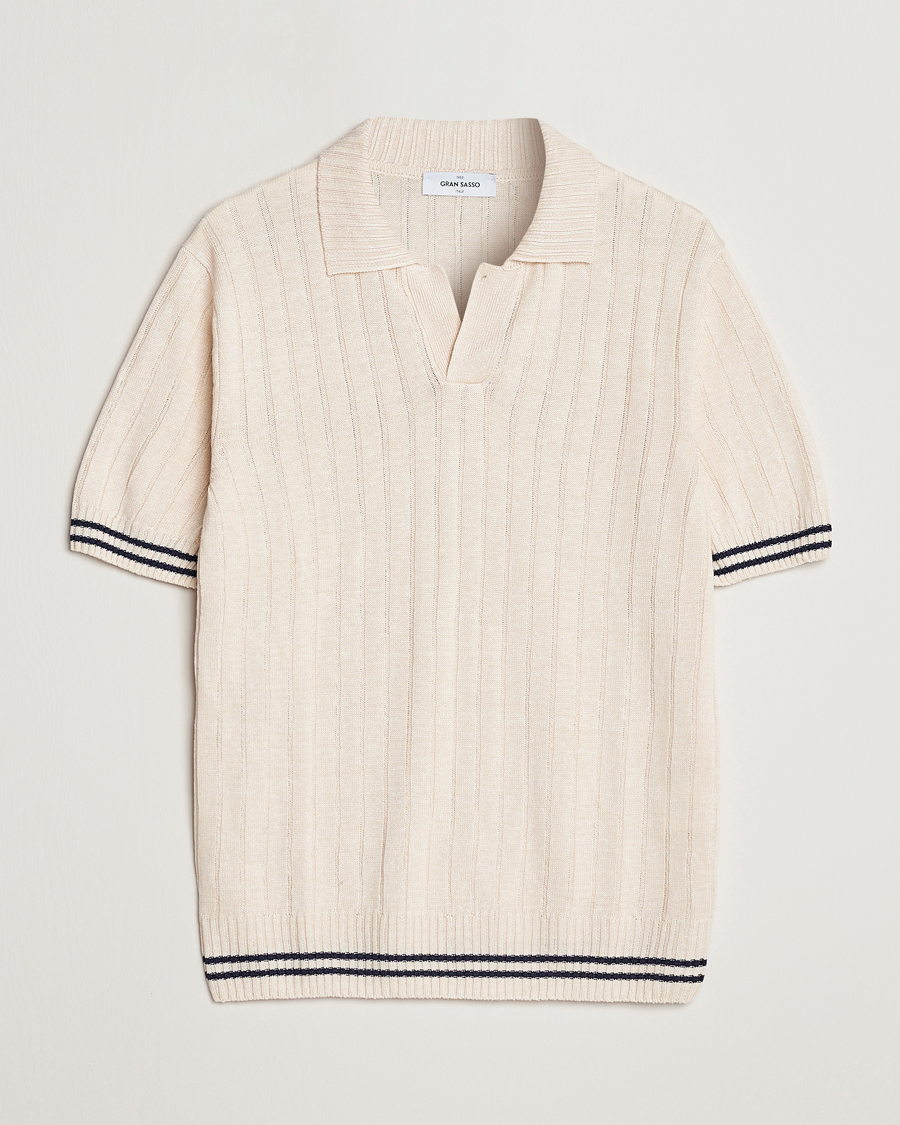 Uomini | Polo | Gran Sasso | Cotton/Linen Structured Knitted Polo Cream