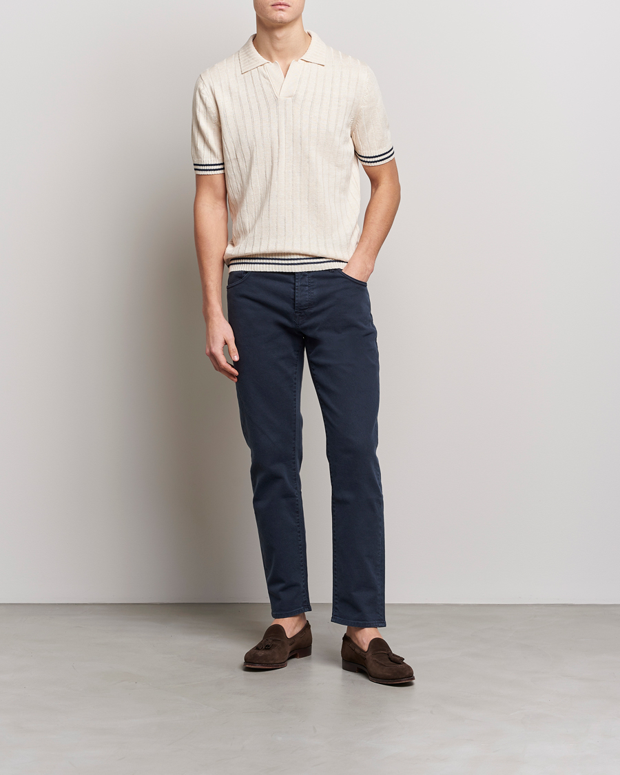 Uomini | Polo | Gran Sasso | Cotton/Linen Structured Knitted Polo Cream