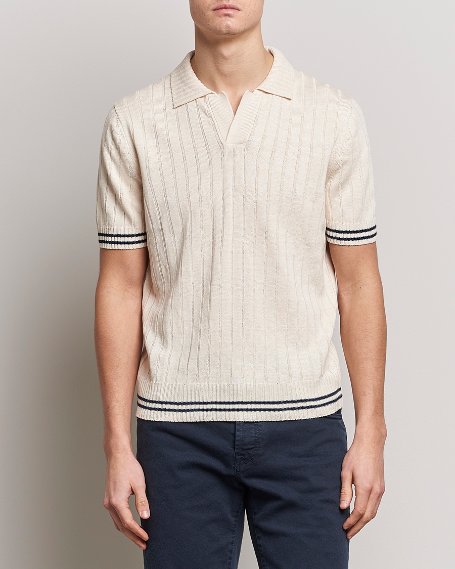 Uomini | Polo | Gran Sasso | Cotton/Linen Structured Knitted Polo Cream