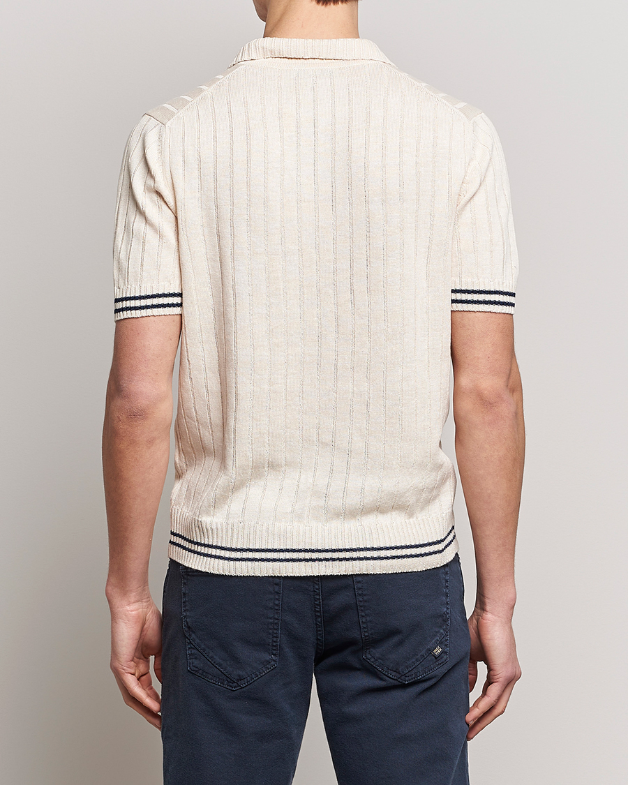 Uomini | Polo | Gran Sasso | Cotton/Linen Structured Knitted Polo Cream