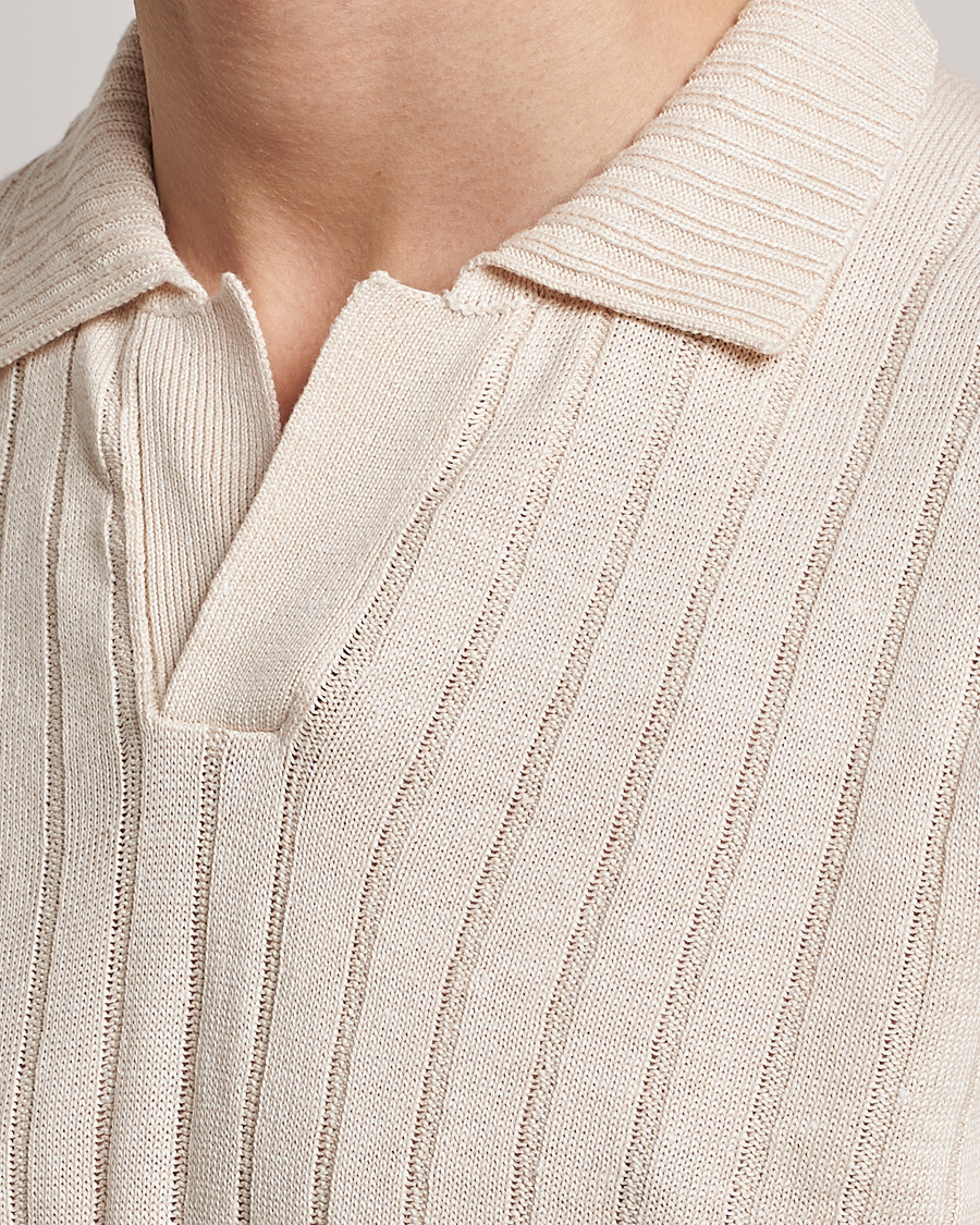 Uomini | Polo | Gran Sasso | Cotton/Linen Structured Knitted Polo Cream