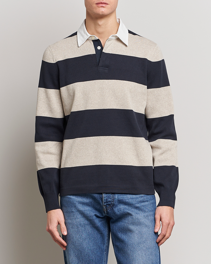 Uomini |  | Morris | George Knitted Striped Rugger Grey/Navy