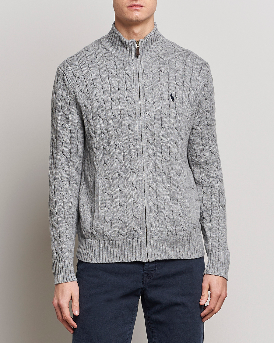 Uomini | Full-zip | Polo Ralph Lauren | Cotton Cable Full Zip Fawn Grey Heather