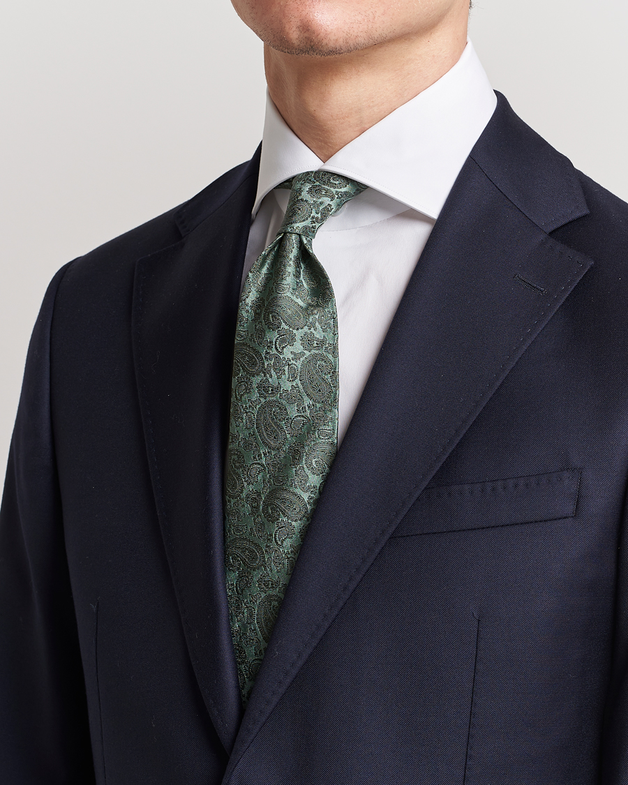 Uomini | Cravatte | Amanda Christensen | Silk Tonal Paisley Tie 8 cm Olive