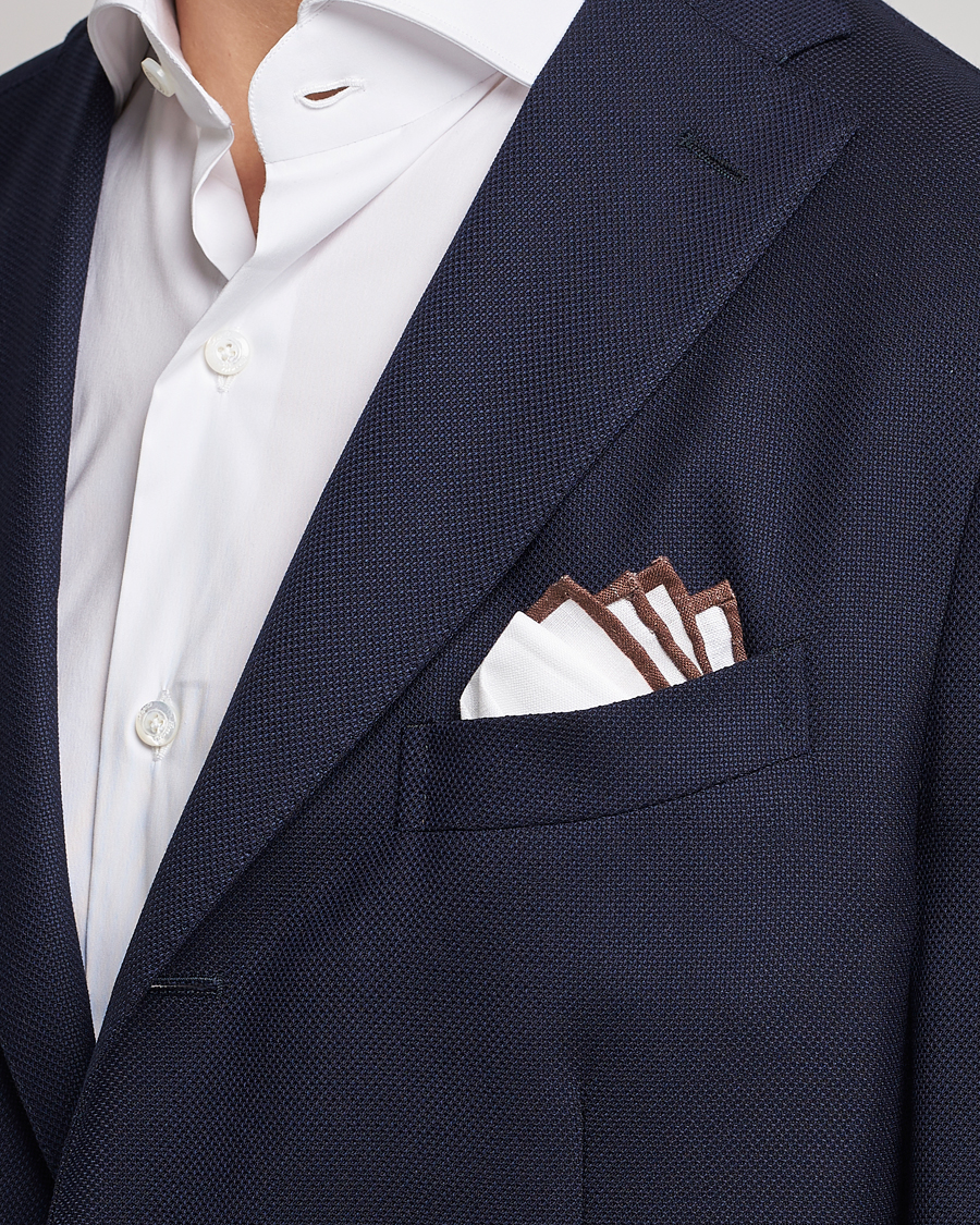 Uomini | Fazzoletti da taschino | Amanda Christensen | Linen Paspoal Pocket Square White/Brown