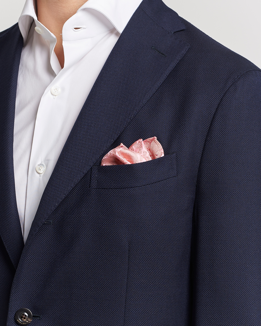 Uomini | Fazzoletti da taschino | Amanda Christensen | Tonal Paisley Silk Pocket Square Powder Pink