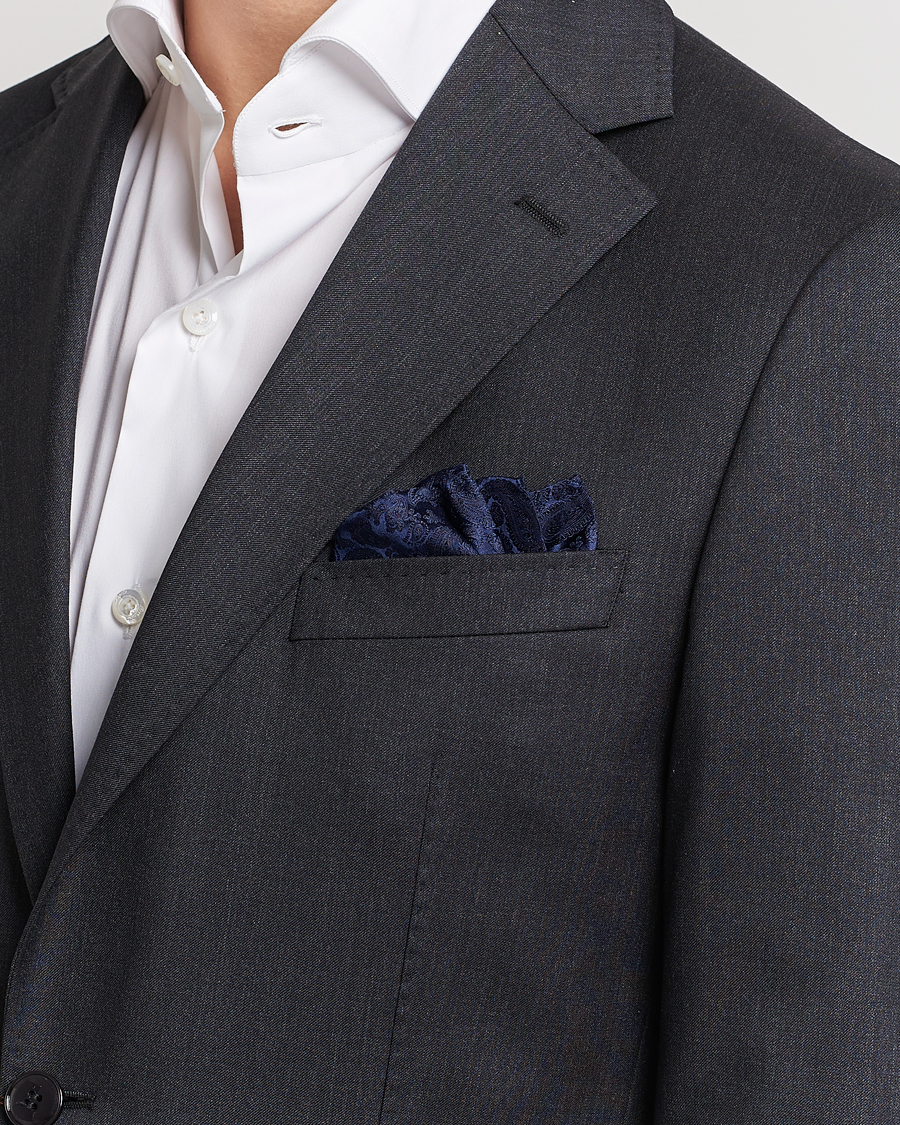 Uomini | Fazzoletti da taschino | Amanda Christensen | Tonal Paisley Silk Pocket Square Navy