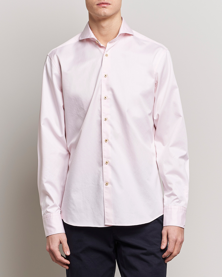 Uomini | Casual | Stenströms | Fitted Body Washed Cotton Plain Shirt Pink