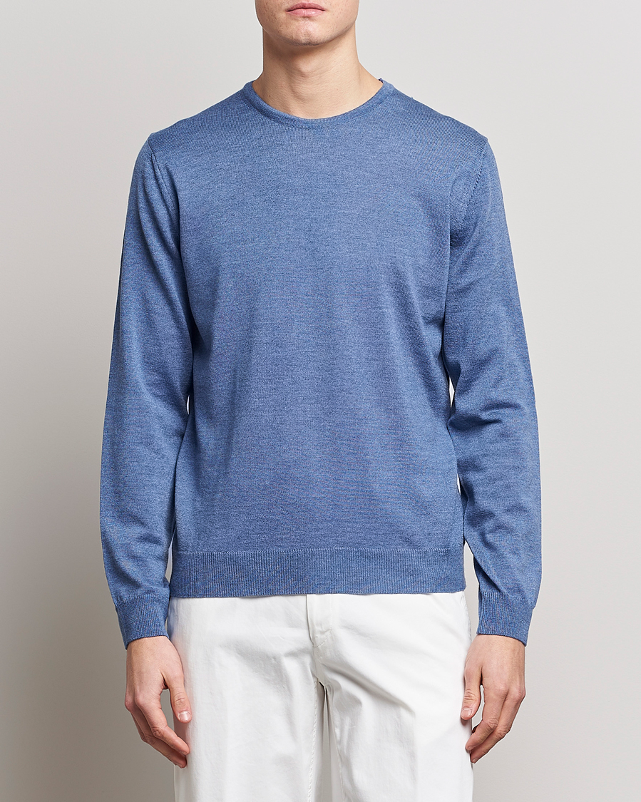 Uomini | Maglie a girocollo | Stenströms | Merino Patch Crew Neck Light Blue/Blue