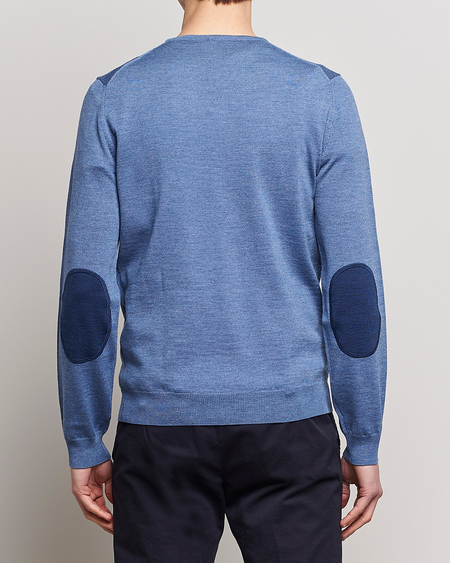 Uomini |  | Stenströms | Merino Patch V-Neck Light Blue/Blue