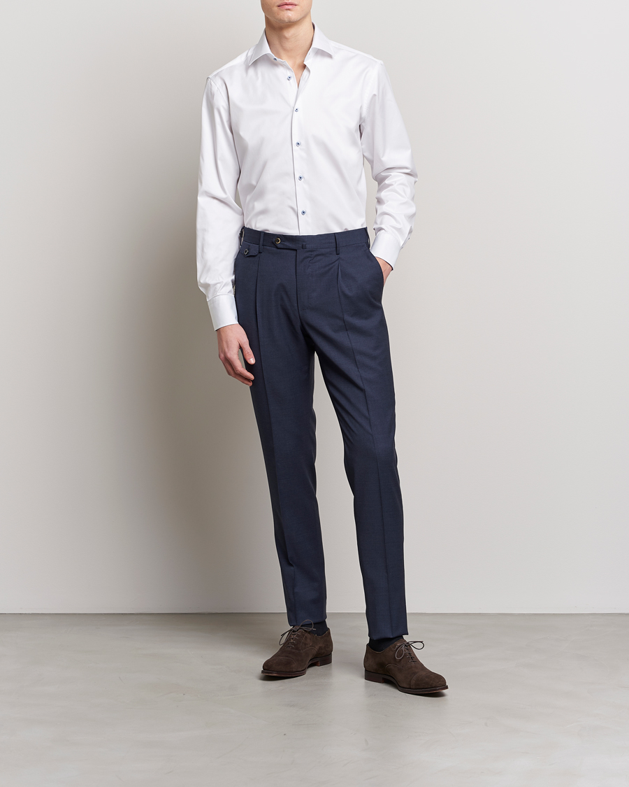 Uomini | Business & Beyond | Stenströms | Fitted Body Contrast Cut Away Shirt White