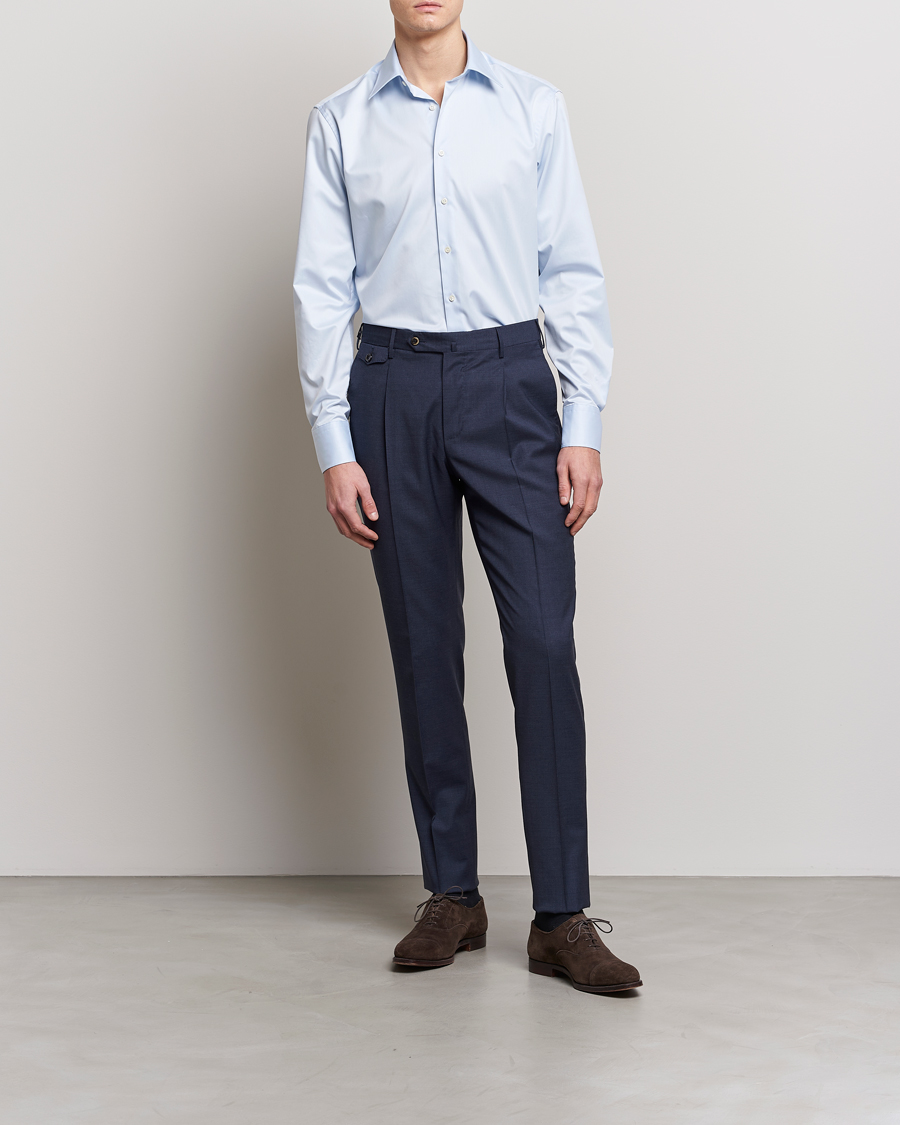 Uomini | Abito scuro | Stenströms | Fitted Body Kent Collar Shirt Light Blue