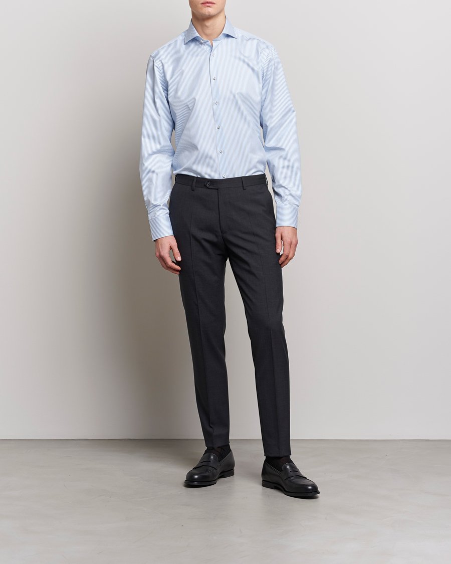 Uomini | Formale | Stenströms | Fitted Body Striped Cut Away Shirt Blue/White