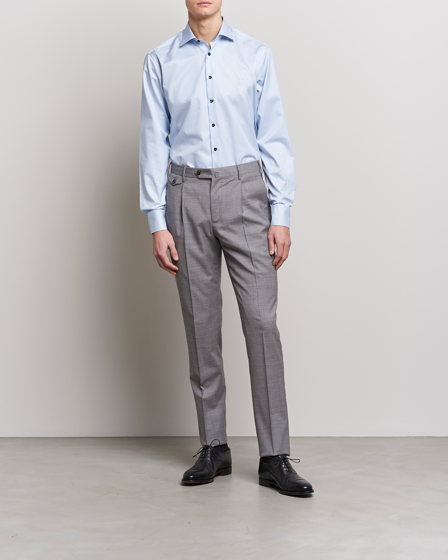 Uomini | Camicie | Stenströms | Fitted Body Contrast Cotton Shirt White/Blue