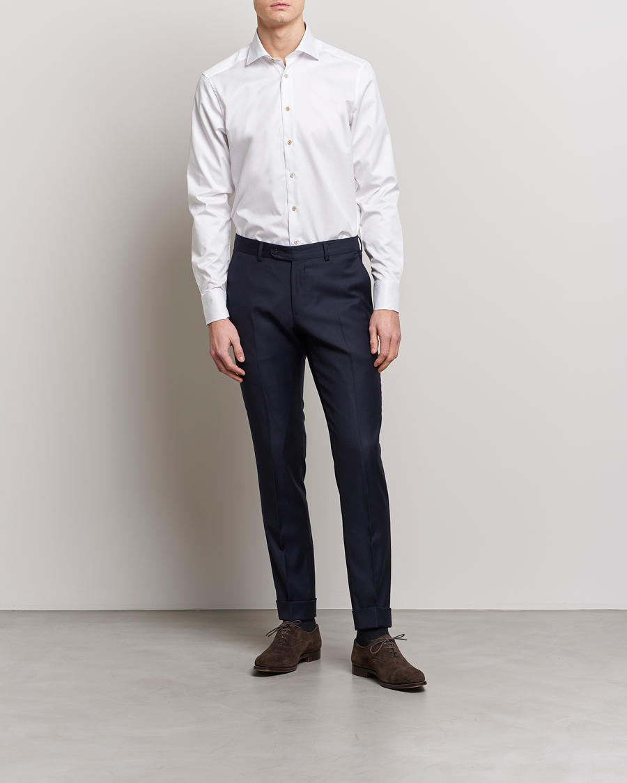 Uomini |  | Stenströms | Fitted Body Contrast Cotton Shirt White