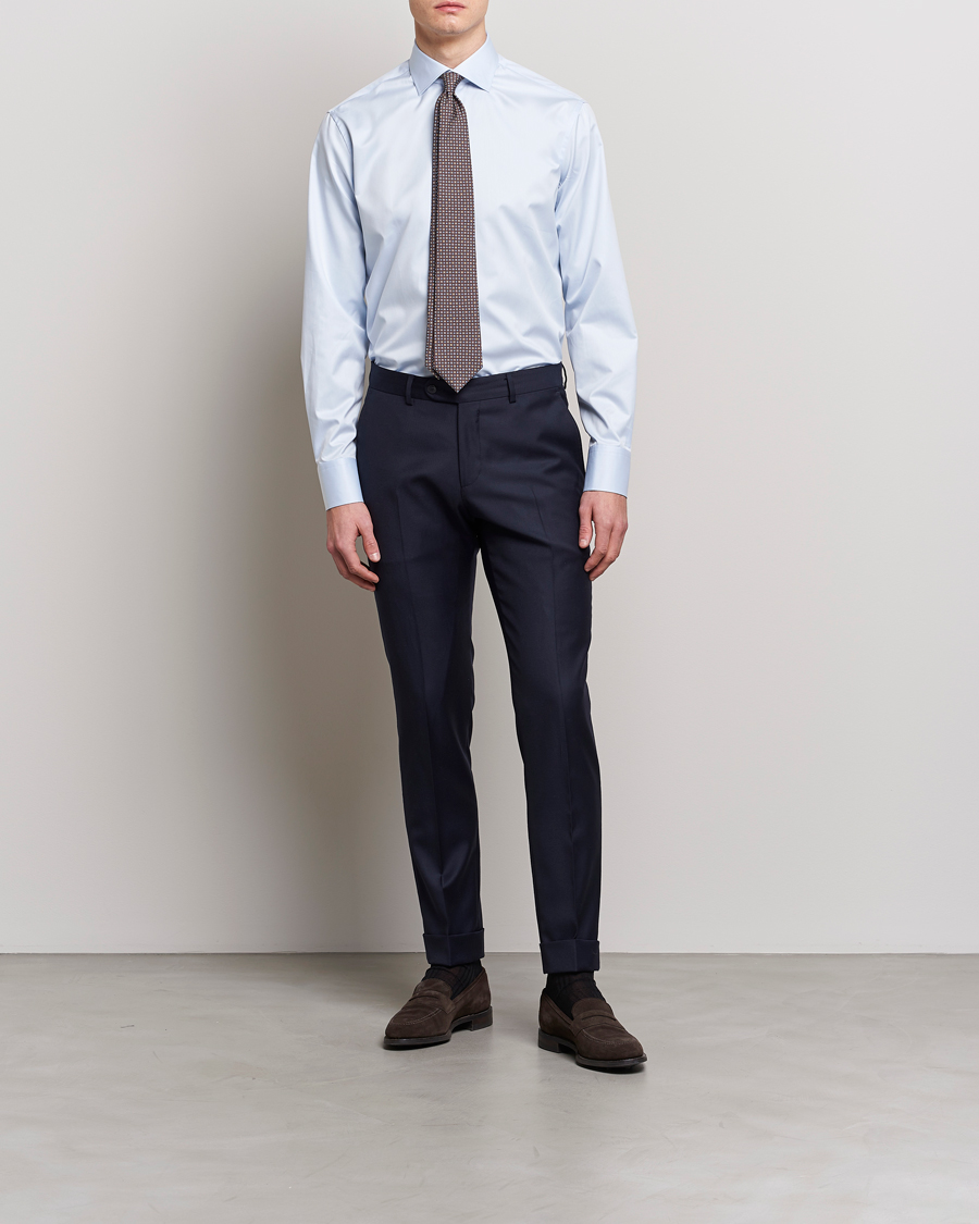 Uomini | Business & Beyond | Stenströms | Fitted Body Contrast Twill Shirt Light Blue