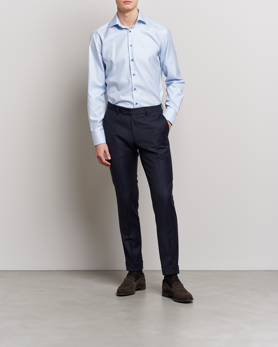 Uomini | Camicie business | Stenströms | Fitted Body Contrast Shirt Light Blue