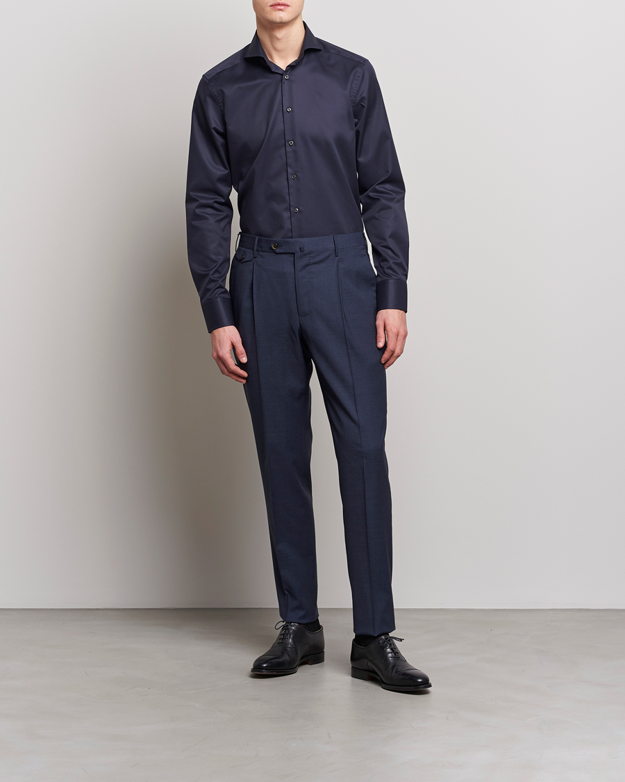 Uomini | Formale | Stenströms | Slimline Extreme Cut Away Shirt Navy