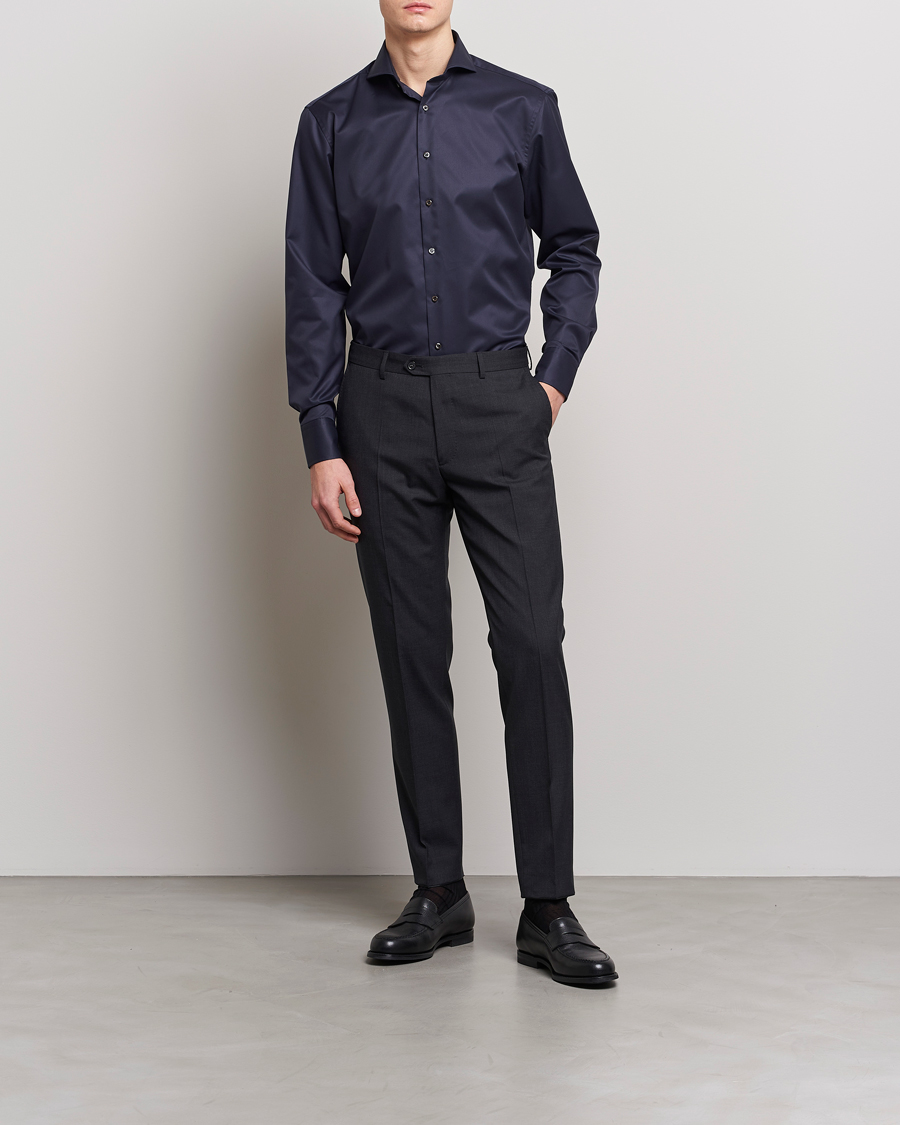 Uomini |  | Stenströms | Fitted Body Extreme Cut Away Shirt Navy