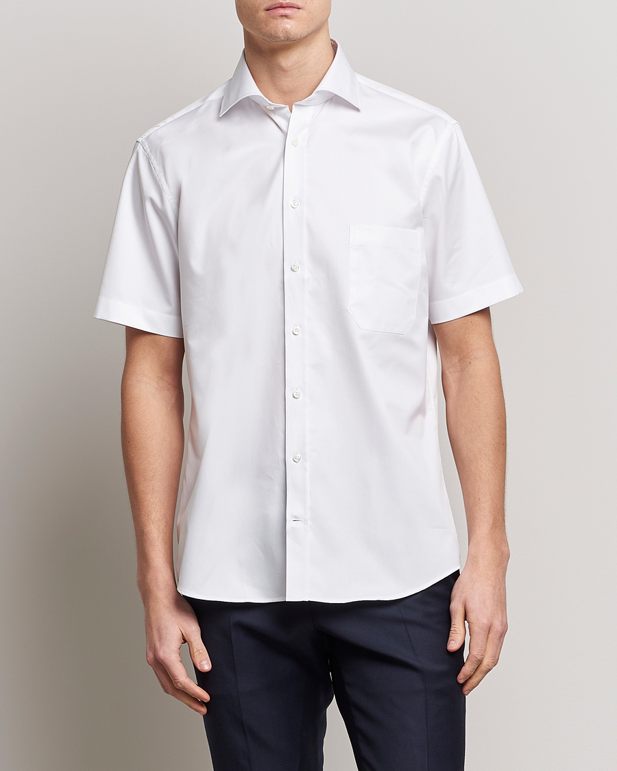 Uomini |  | Stenströms | Fitted Body Short Sleeve Twill Shirt White