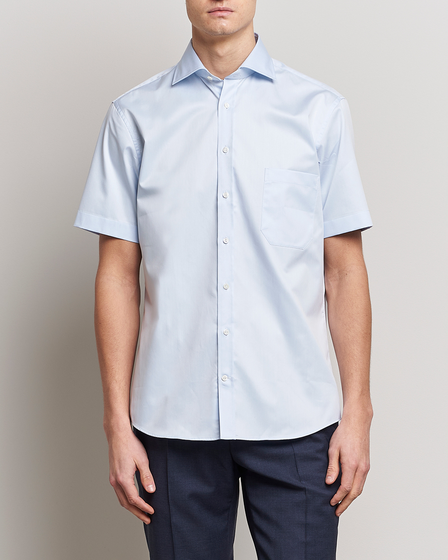 Uomini |  | Stenströms | Fitted Body Short Sleeve Twill Shirt Light Blue