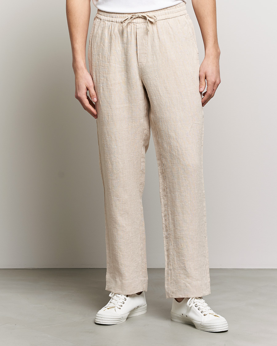 Uomini | Pantaloni | A Day\'s March | Tamait Drawstring Linen Trousers Oyster