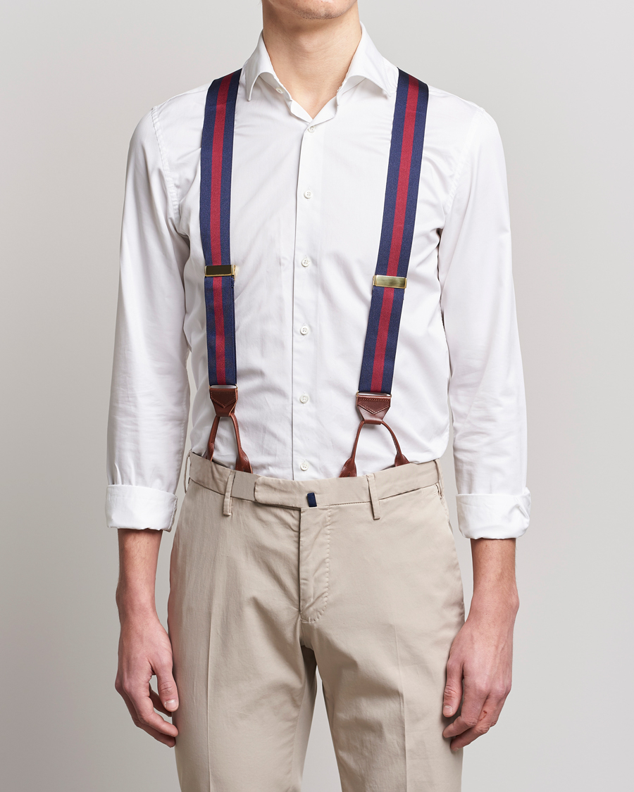 Uomini | Bretelle | Albert Thurston | Elastic Wide Stripe Braces 40mm Navy/Wine