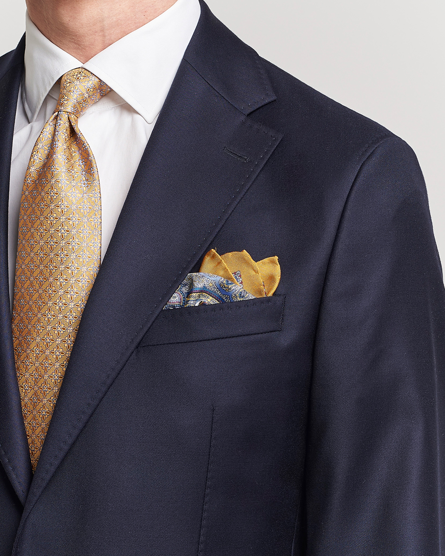 Uomini | Fazzoletti da taschino | Eton | Silk Paisley Print Pocket Square Yellow