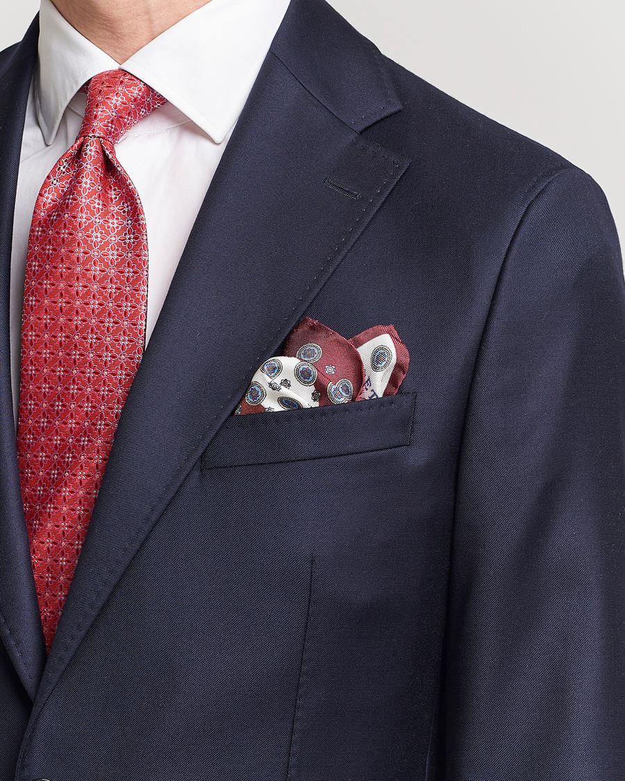 Uomini | Business & Beyond | Eton | Silk Four Faced Medallion Pocket Square White Multi