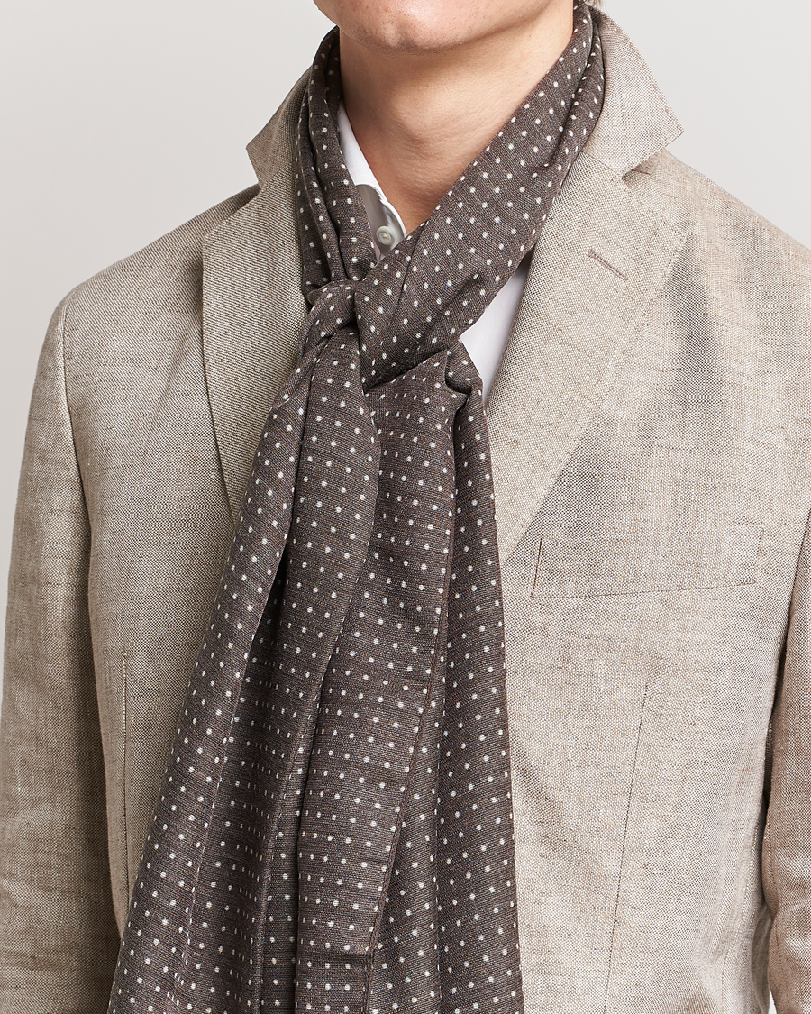 Uomini |  | Eton | Silk Wool Polka Dot Scarf Brown