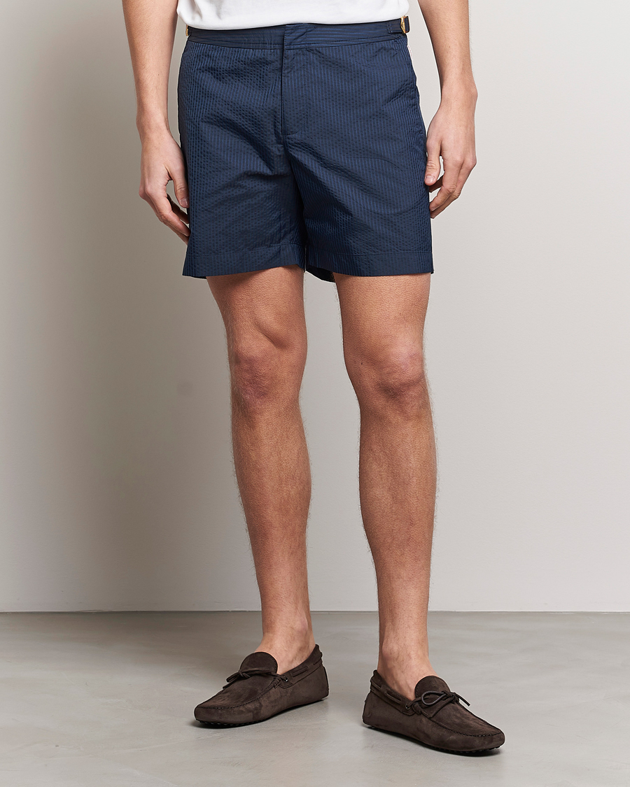 Uomini | Costumi da bagno | Orlebar Brown | Bulldog Tonal Seersucker Swimshorts Night Iris