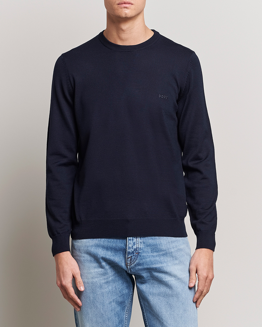 Uomini | BOSS | BOSS BLACK | Botto Merino Knitted Pullover Dark Blue