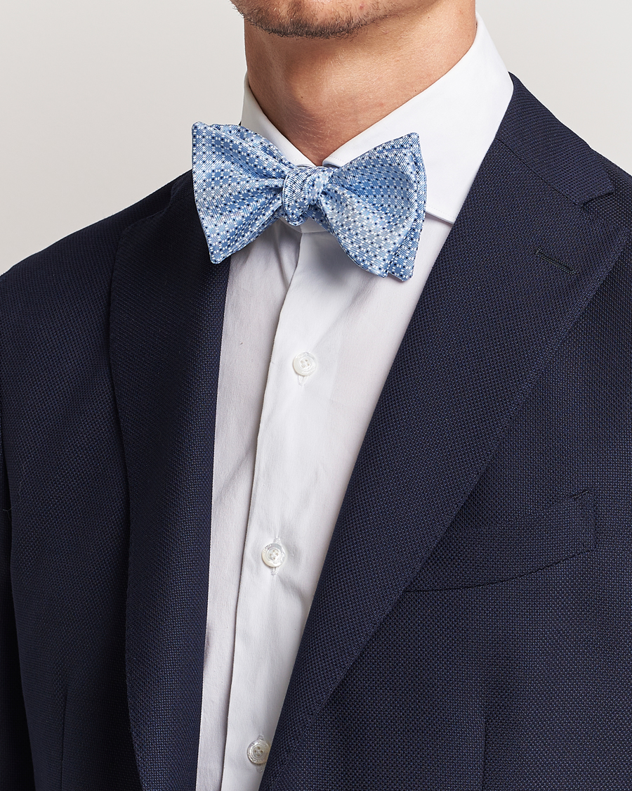 Uomini | Papillon | E. Marinella | Printed Silk Bow Tie Light Blue