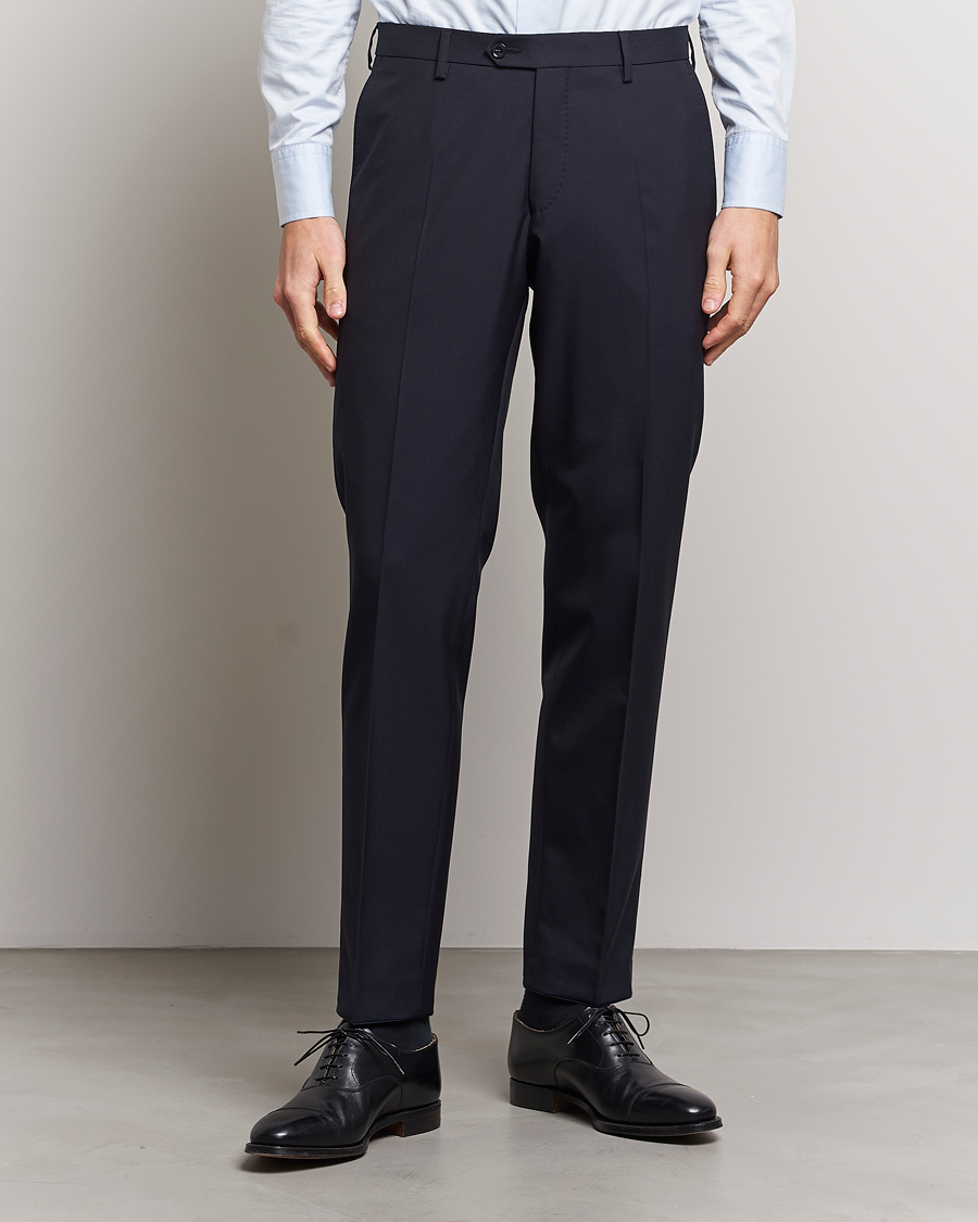 Uomini | Pantaloni da abito | Oscar Jacobson | Diego Wool Trousers Navy