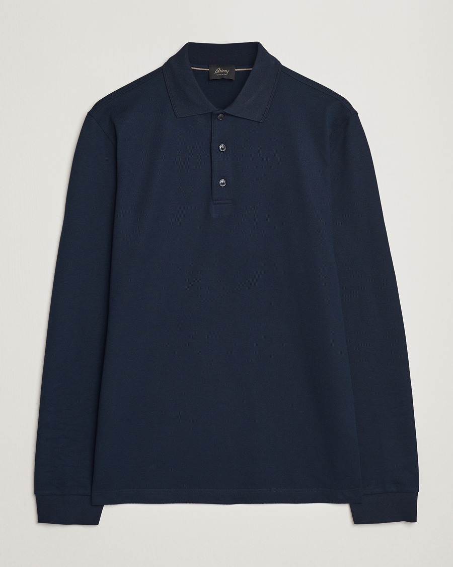 Uomini | Maglieria | Brioni | Cotton Piquet Long Sleeve Polo Navy