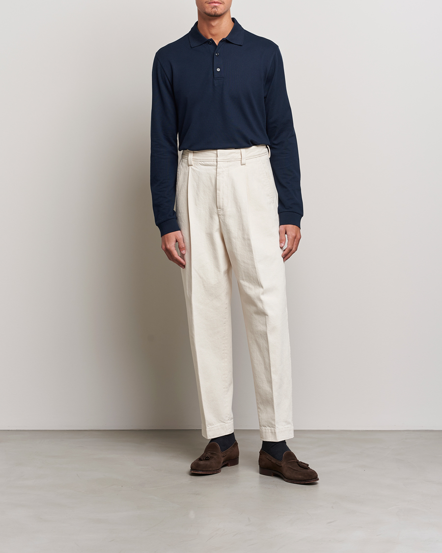 Uomini | Maglieria | Brioni | Cotton Piquet Long Sleeve Polo Navy