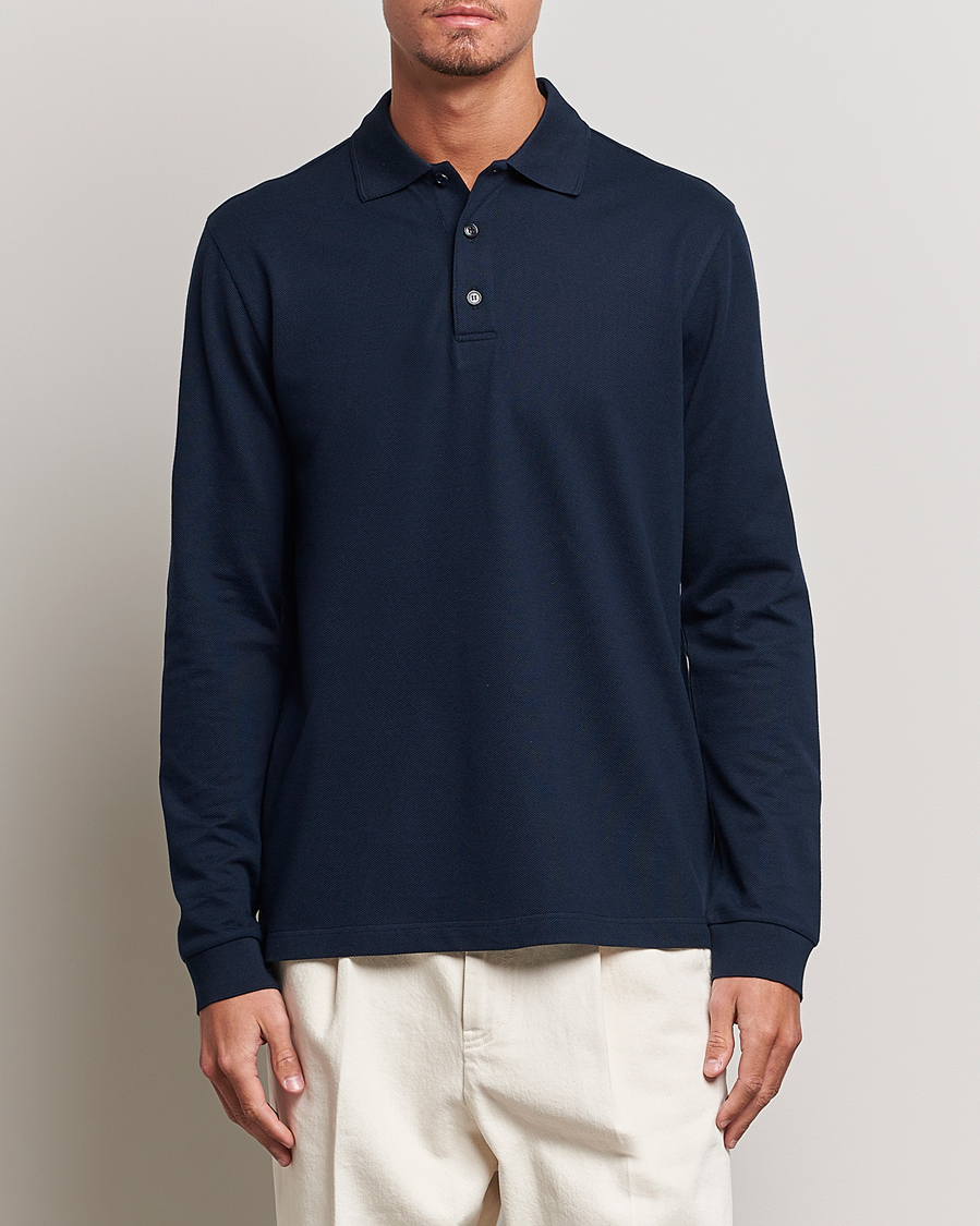 Uomini | Maglieria | Brioni | Cotton Piquet Long Sleeve Polo Navy