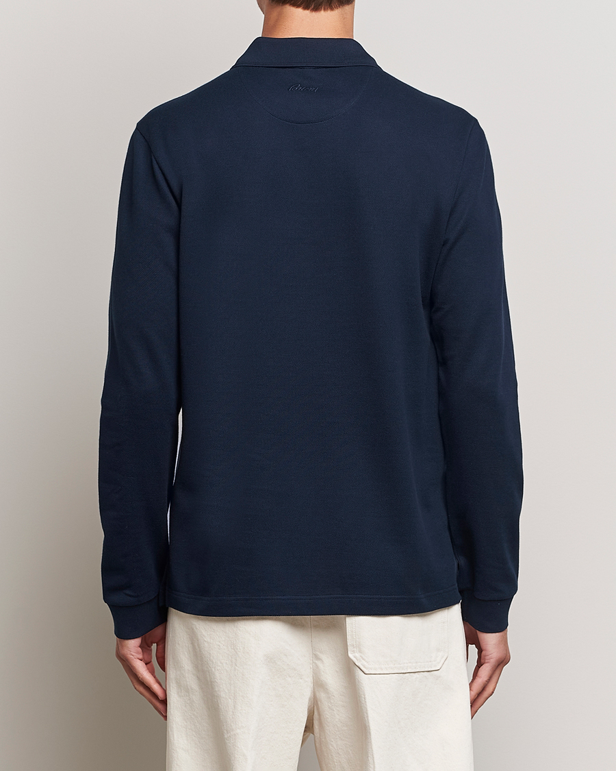 Uomini | Maglieria | Brioni | Cotton Piquet Long Sleeve Polo Navy