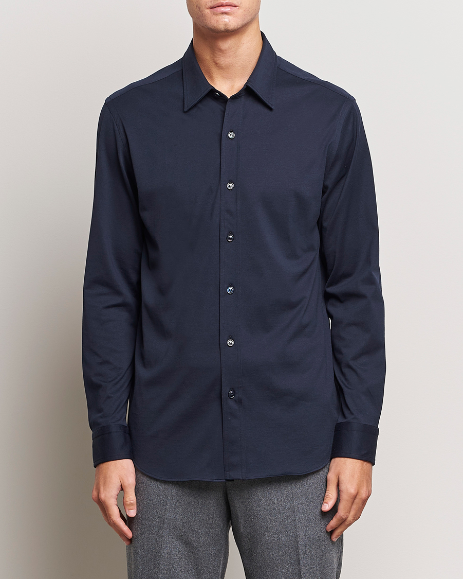 Uomini | Quiet Luxury | Brioni | Soft Cotton Jersey Shirt Navy