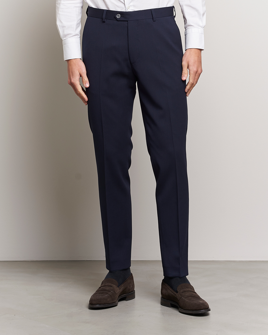 Uomini | Oscar Jacobson | Oscar Jacobson | Denz Structured Wool Trousers Blue