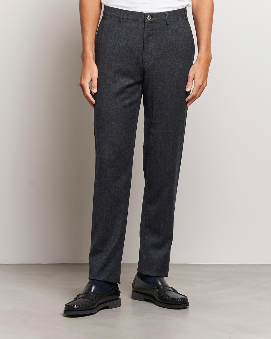 Uomini | Canali | Canali | Slim Fit Washable Flannel Trousers Charcoal