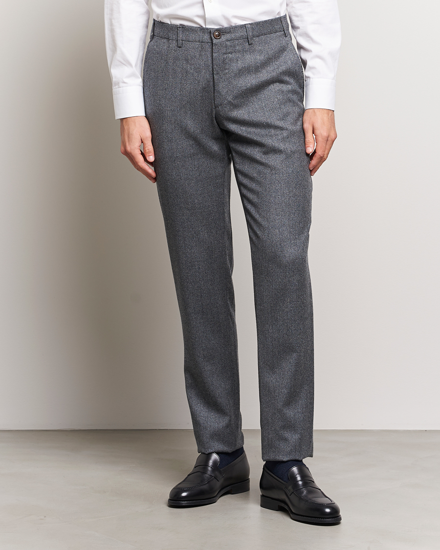 Uomini |  | Canali | Slim Fit Washable Flannel Trousers Grey Melange