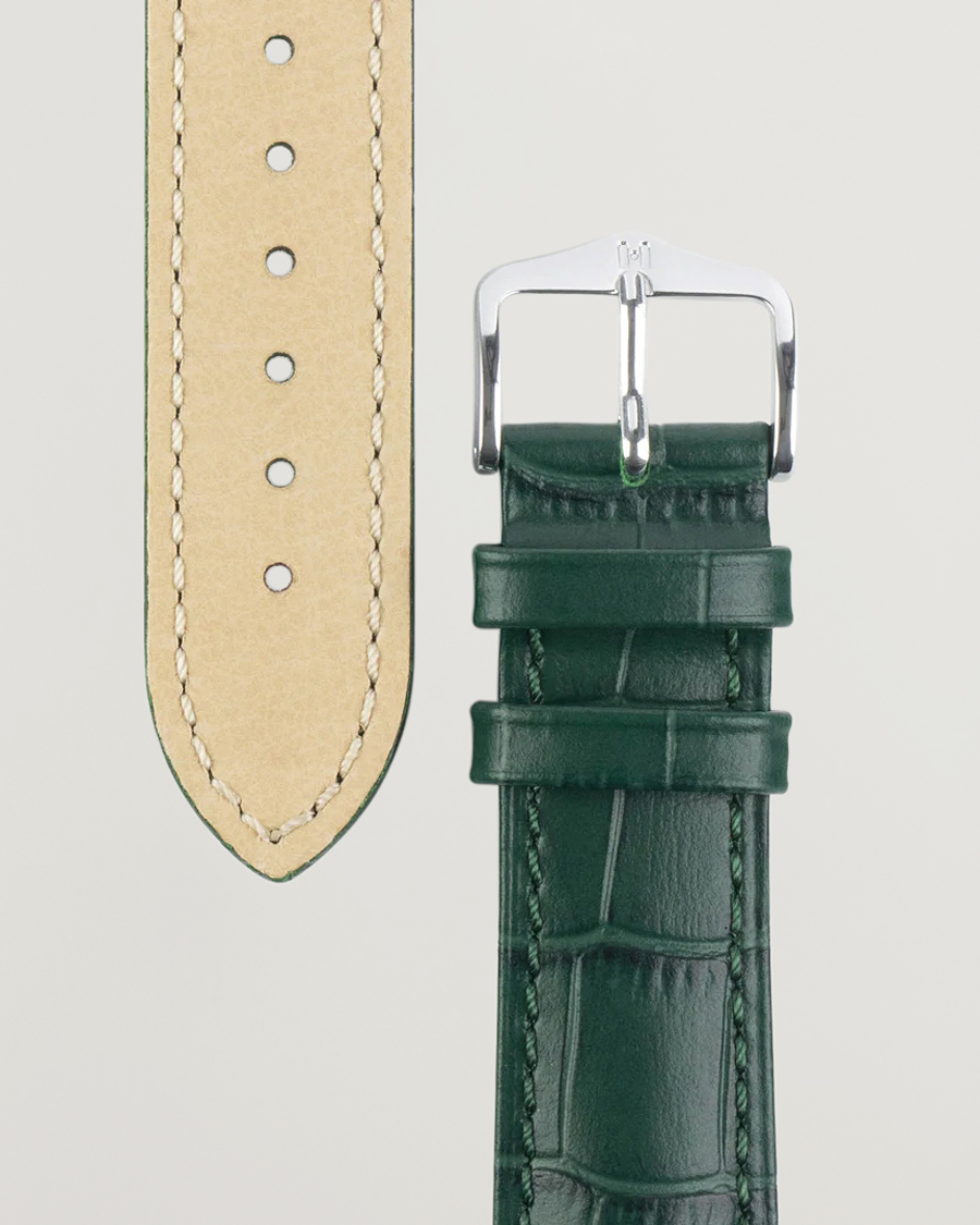 Uomini | Cinturini per orologi | HIRSCH | Duke Embossed Leather Watch Strap Green