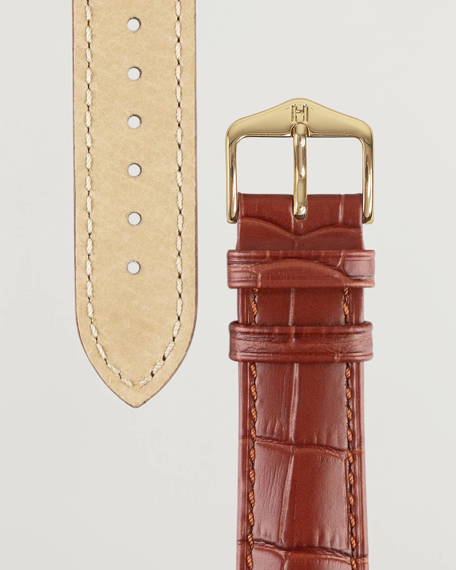 Uomini | HIRSCH | HIRSCH | Duke Embossed Leather Watch Strap Golden Brown