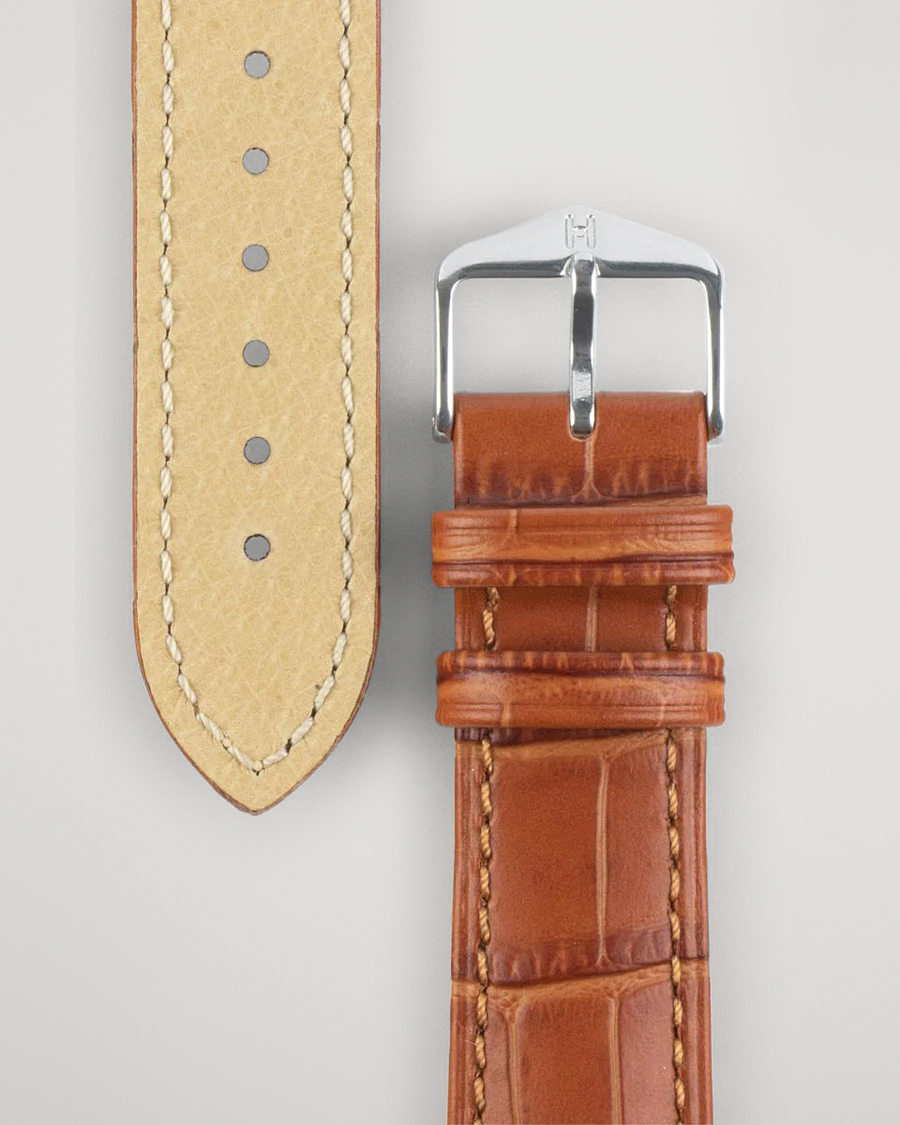 Uomini | Cinturini per orologi | HIRSCH | Duke Embossed Leather Watch Strap Honey Brown