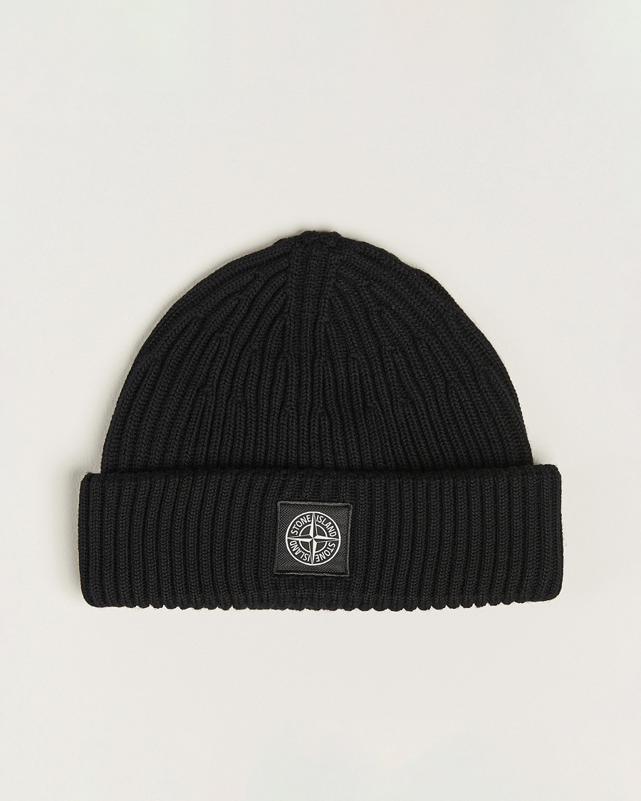 Uomini | Stone Island Full Rib Wool Beanie Black | Stone Island | Full Rib Wool Beanie Black