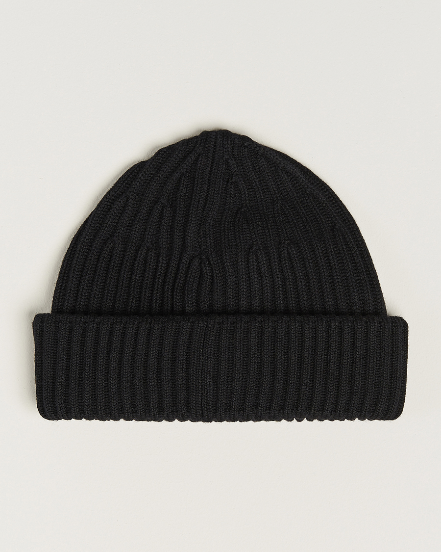 Uomini | Stone Island Full Rib Wool Beanie Black | Stone Island | Full Rib Wool Beanie Black