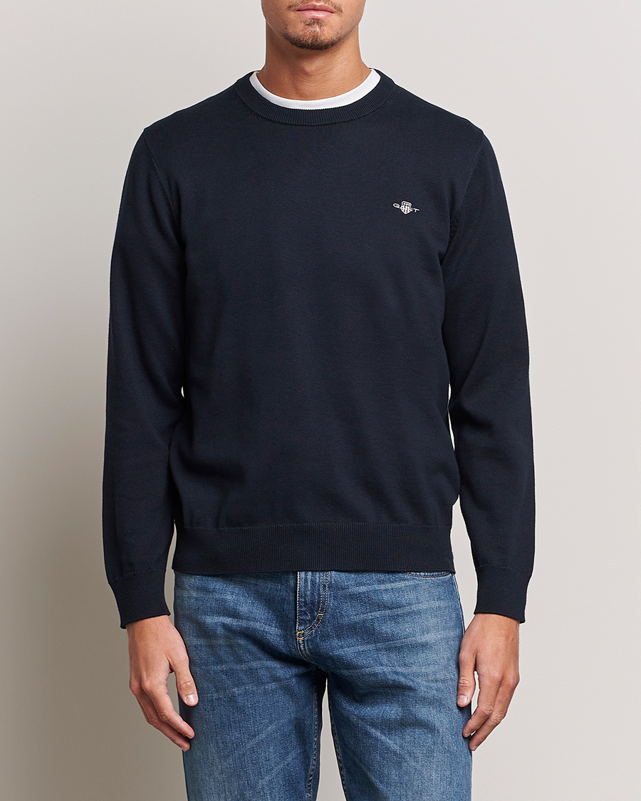 Uomini | Maglie a girocollo | GANT | Classic Cotton Crew Neck Evening Blue